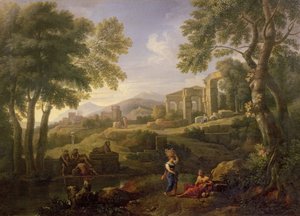 Paysage classique avec figures et ruines